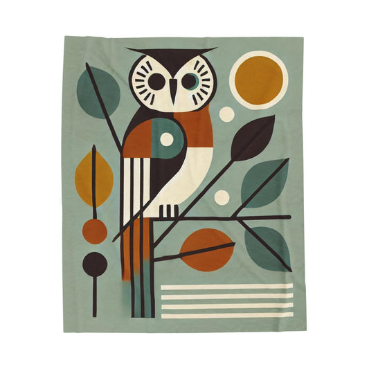 Velveten Blanket, Owl Mid-Century Modern Vibe, Vintage Charm, Cozy Owl Lover Throw, Home Decor Accent, Unique Gift Idea for Animal Lovers,