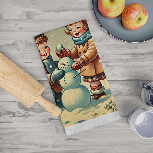 Holiday Tea Towel - Snowman, Nostalgic Decor Dish Towel, Winter Kitchen Towel, Farmhouse Tea Towel, Christmas Gift