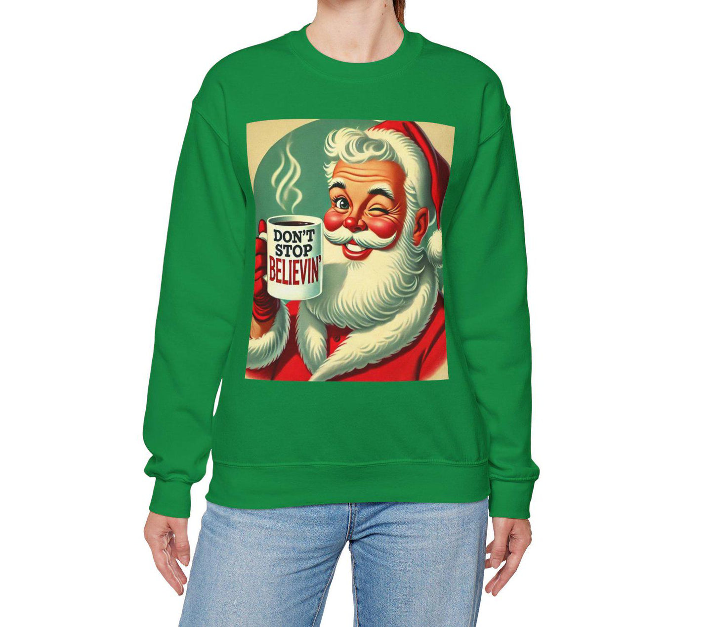 Funny Christmas Unisex Heavy Blend™ Crewneck Sweatshirt, Don't Stop Believin' Santa, Rock and Roll Gift