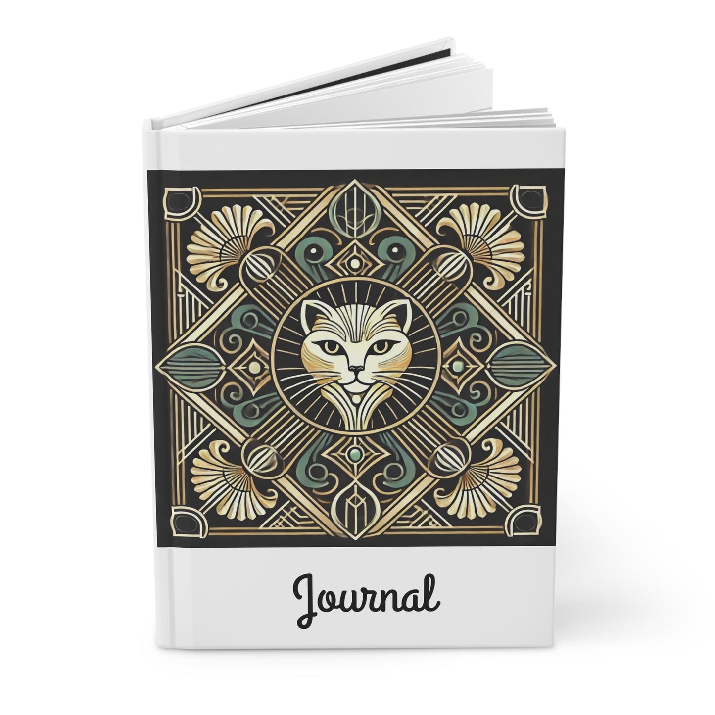 Cat Journal Hardcover - Vintage Art Deco Design - Book Lovers Gift, Retro Diary, Nature Journal, Literature Notebook