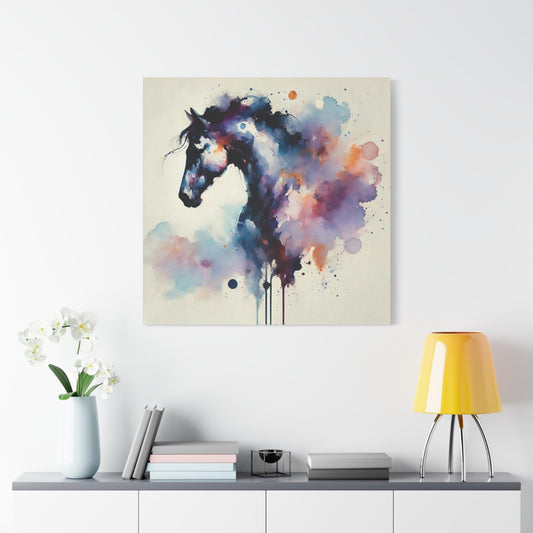 Modern Canvas Print, Abstract Watercolor Dark Horse Portrait, Stylish Housewarming Gift, Matte Canvas Wall Art, Stately Animal Lover Decor