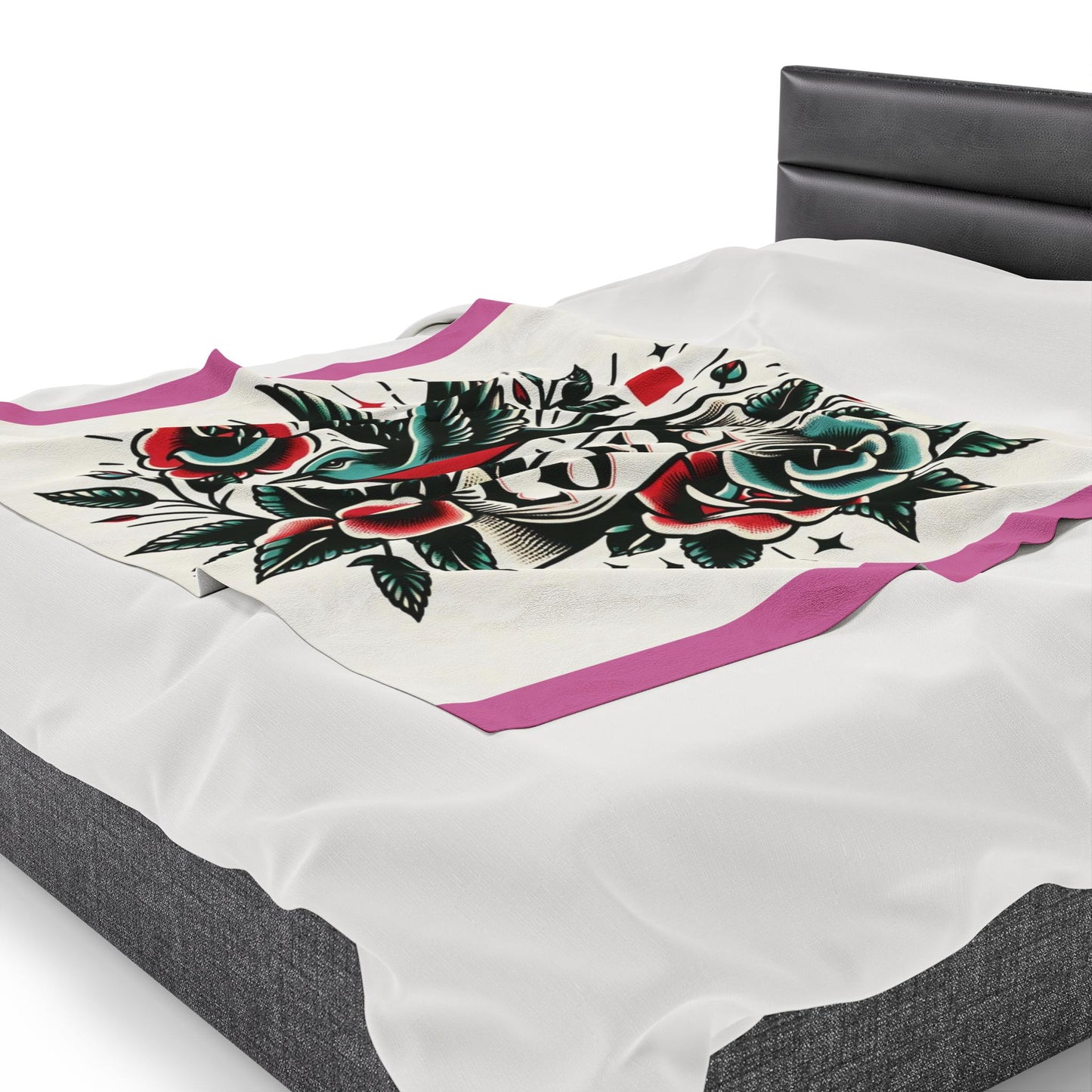 Bird Plush Blanket - Vintage Tattoo LOVE Design, Fleece Throw, Housewarming Gift, Nature Theme, Warm Bedding, Tattoo Lover