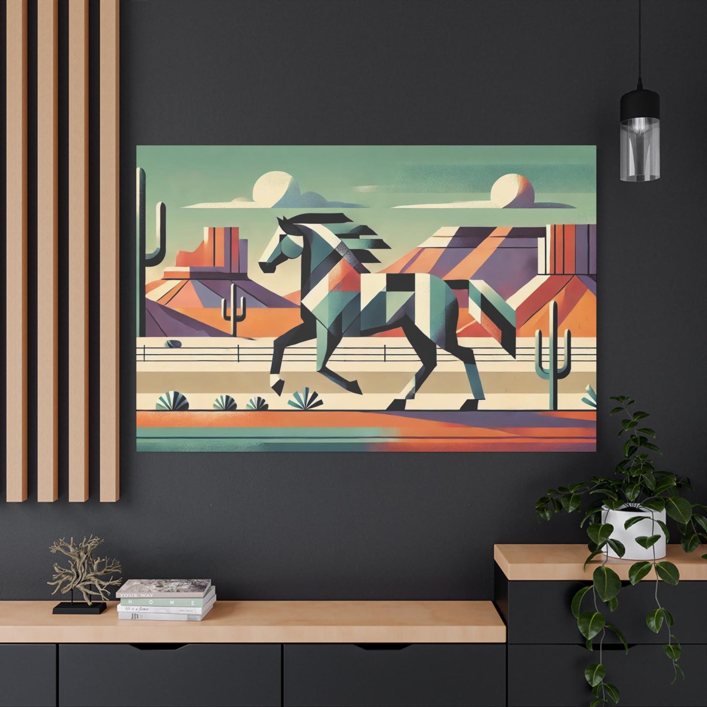 Original Modern Cubist Running Horse Canvas Print, Matte Stretched Art, 7 Sizes Available, Wall Decor, Landscape Painting, Home Office Decor