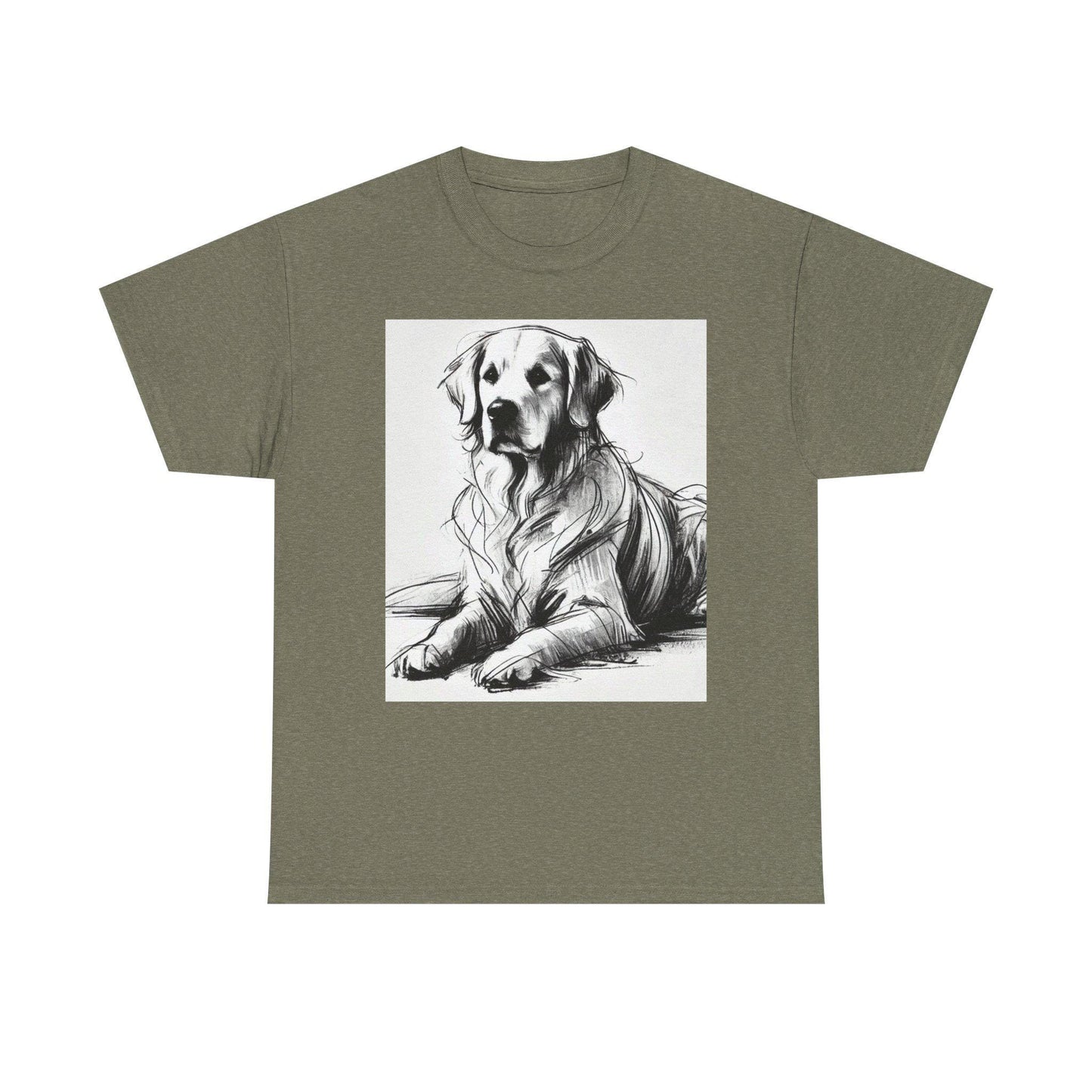 Dog Tee, Golden Retriever Charcoal Sketch Design, Unisex LGBT Dog Lover Gift, Gay Graphic Top, Unisex Heavy Cotton T-shirt, 7 Colors