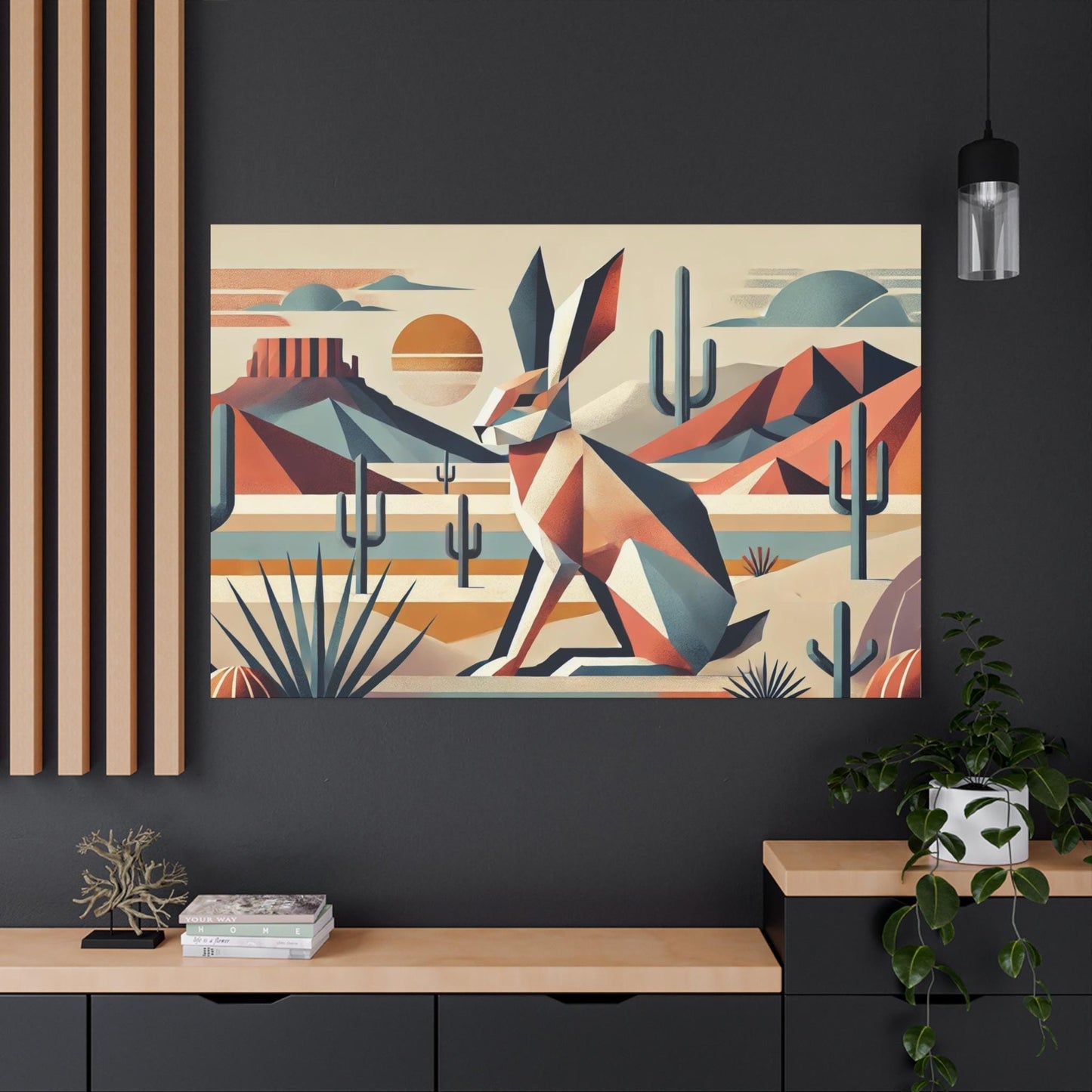 Original Modern Cubist Jackrabbit Canvas Print, Matte Stretched Art, 7 Sizes Available, Wall Decor, Landscape Painting, Home Office Decor