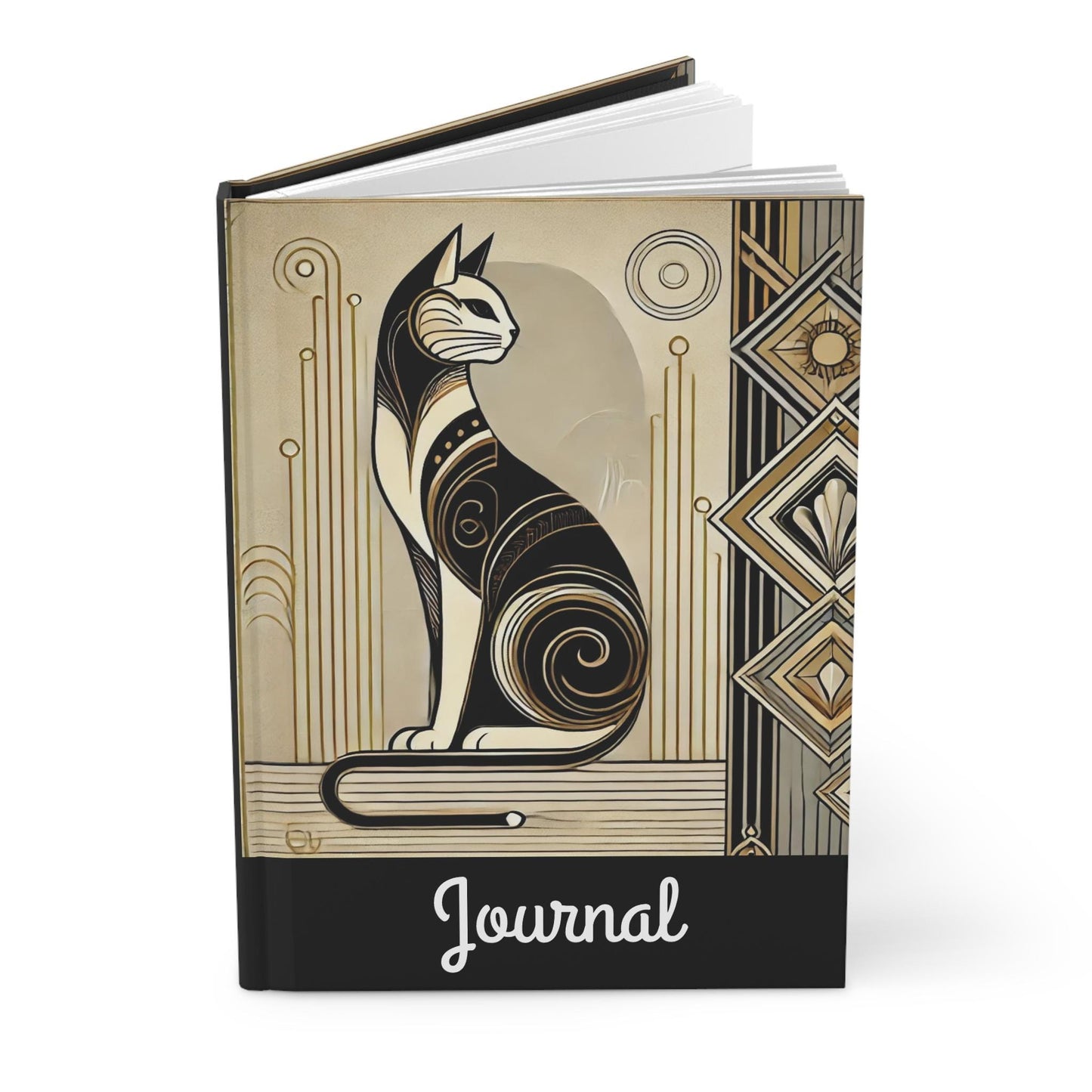 Cat Journal Hardcover - Vintage Art Deco Design - Book Lovers Gift, Retro Diary, Nature Journal, Literature Notebook