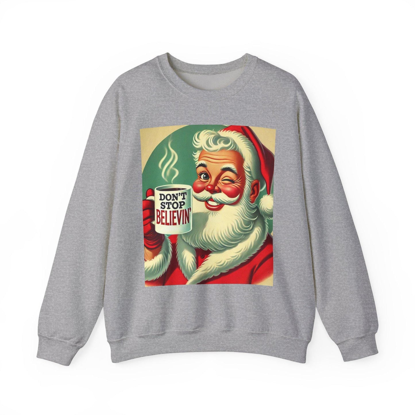 Funny Christmas Unisex Heavy Blend™ Crewneck Sweatshirt, Don't Stop Believin' Santa, Rock and Roll Gift