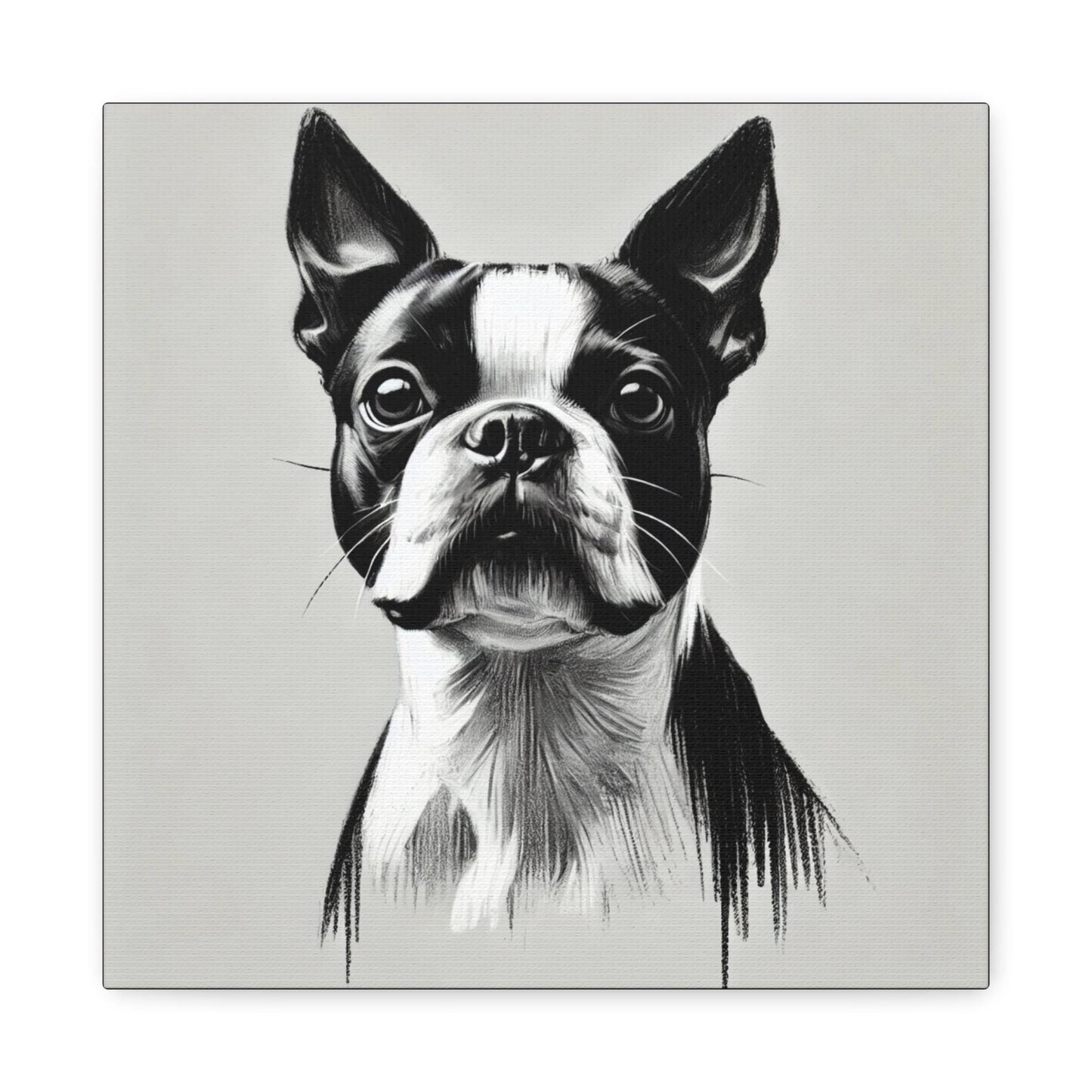 Boston Terrier Matte Canvas Print, Classic Charcoal Sketch Design, Dog Wall Art, Modern Queer Decor, LGBT Housewarming Gift, Gay Dog Lover