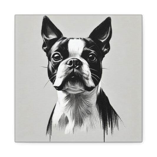 Boston Terrier Matte Canvas Print, Classic Charcoal Sketch Design, Dog Wall Art, Modern Queer Decor, LGBT Housewarming Gift, Gay Dog Lover