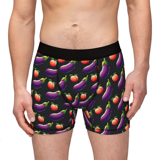 Men's Boxers, Funny Peach & Eggplant Emojis Design, Spicy Underwear Gift for Men, Sexy Soft Boxer Briefs, Birthday Anniversary Present