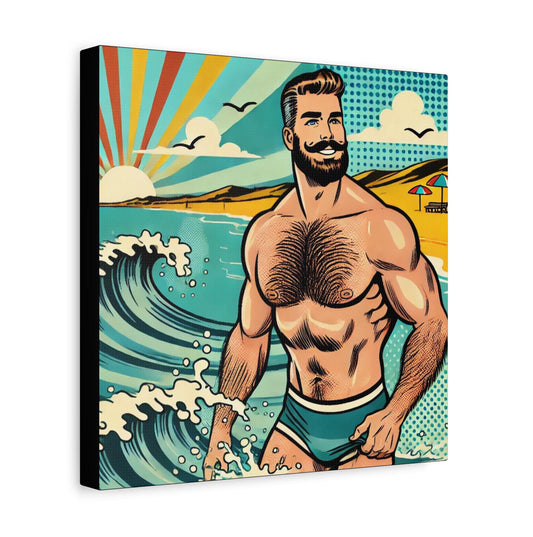 Beach Daddy Canvas Print, Bear Pop Art Design, Gay Wall Art, Modern Decor, LGBT Housewarming Gift, Water Sports Enthusiast, Matte Canvas