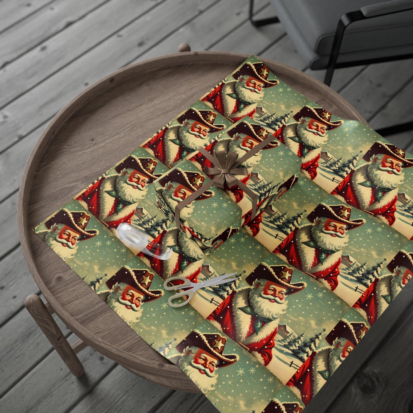 Cowboy Santa Wrapping Paper, Gift Wrap for Christmas Presents, Country Holidays