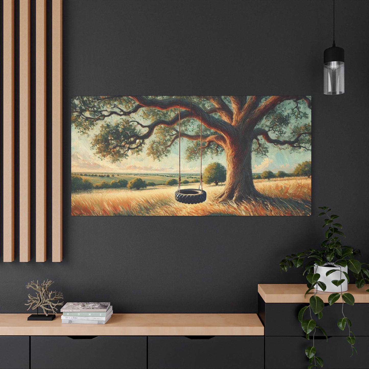 Original Modern Impressionist Tractor Tire Swing Canvas Print, Matte Stretched Art, 7 Sizes, Wall Decor Landscape, Home Office Decor
