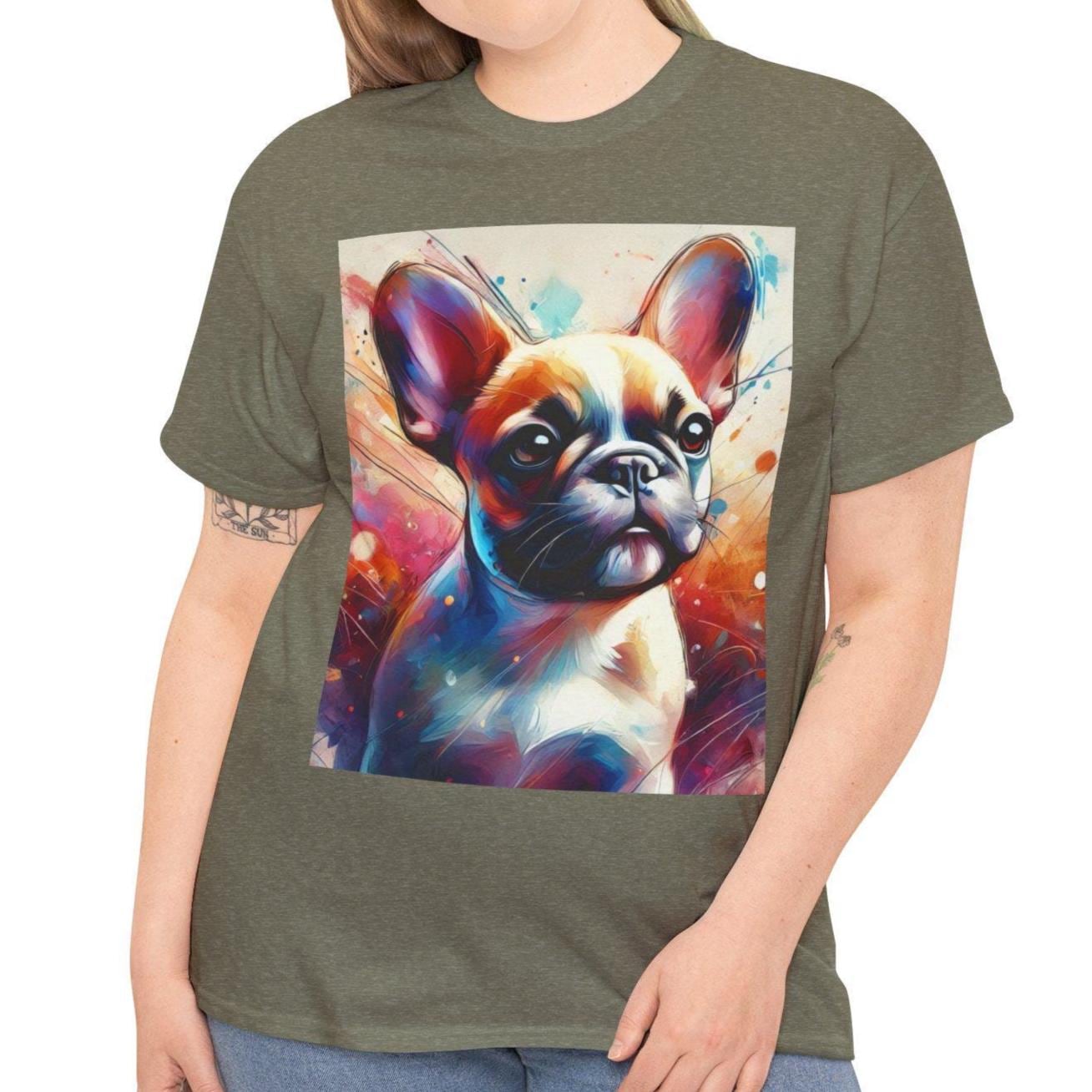 Dog Tee, French Bulldog Puppy Watercolor Design, Unisex LGBT Frenchie Dog Lover Gift, Gay Graphic Top, Unisex Heavy Cotton T-shirt, 7 Colors