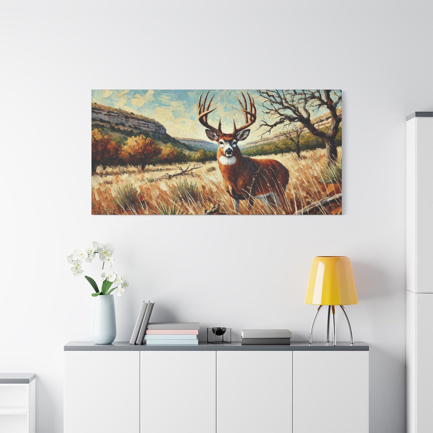 Original Modern Impressionist Deer Canvas Print, Matte Stretched Art, 7 Sizes Available, Wall Decor, Landscape Painting, Home Office Decor
