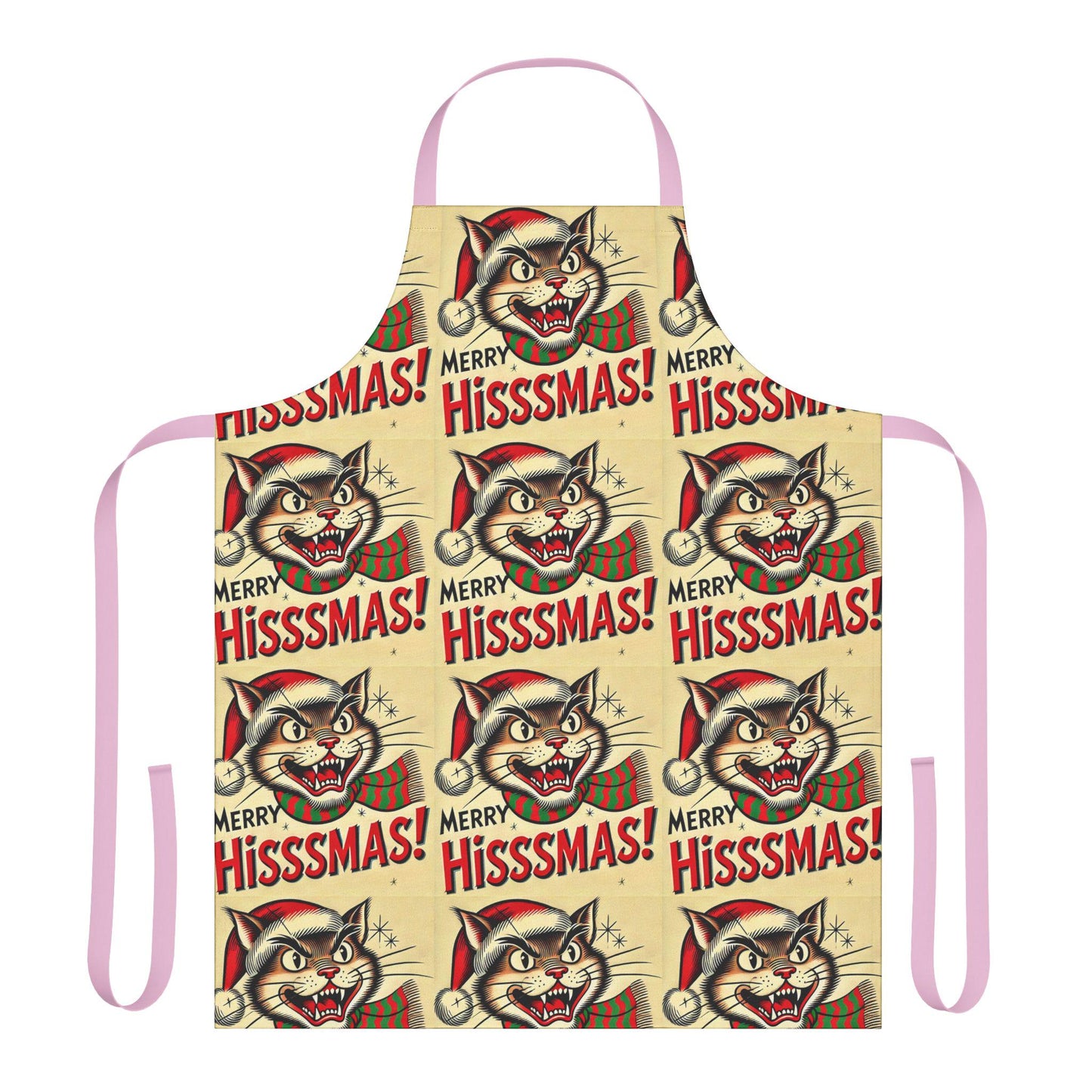 Funny Christmas Gift Apron for Cat Lovers, 5-Color Straps to Choose From, Grilling, Kiss the Cook, Cat Mom, Cat Dad