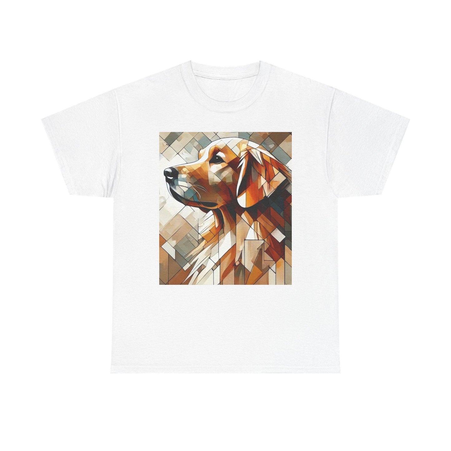 Dog Tee, Golden Retriever Cubist Design, Unisex LGBT Dog Lover Gift, Gay Graphic Top, Unisex Heavy Cotton T-shirt, 7 Colors