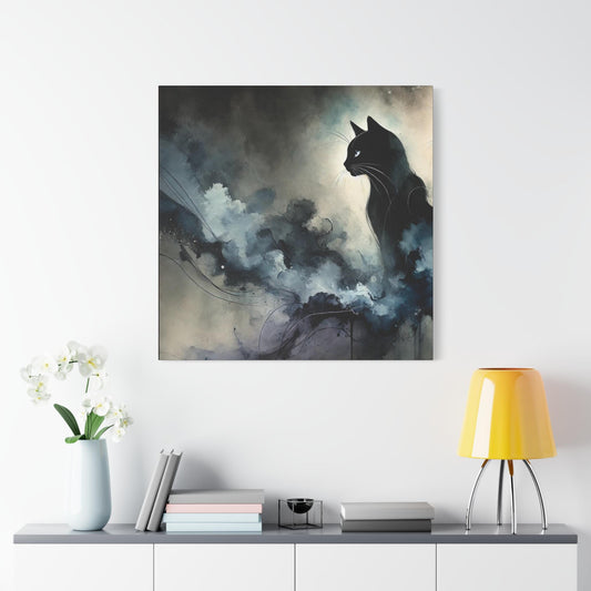 Modern Canvas Print, Original Abstract Watercolor Cat Portrait, Stylish Housewarming Gift, Chic Wall Art Home Decor, Unique Birthday Present