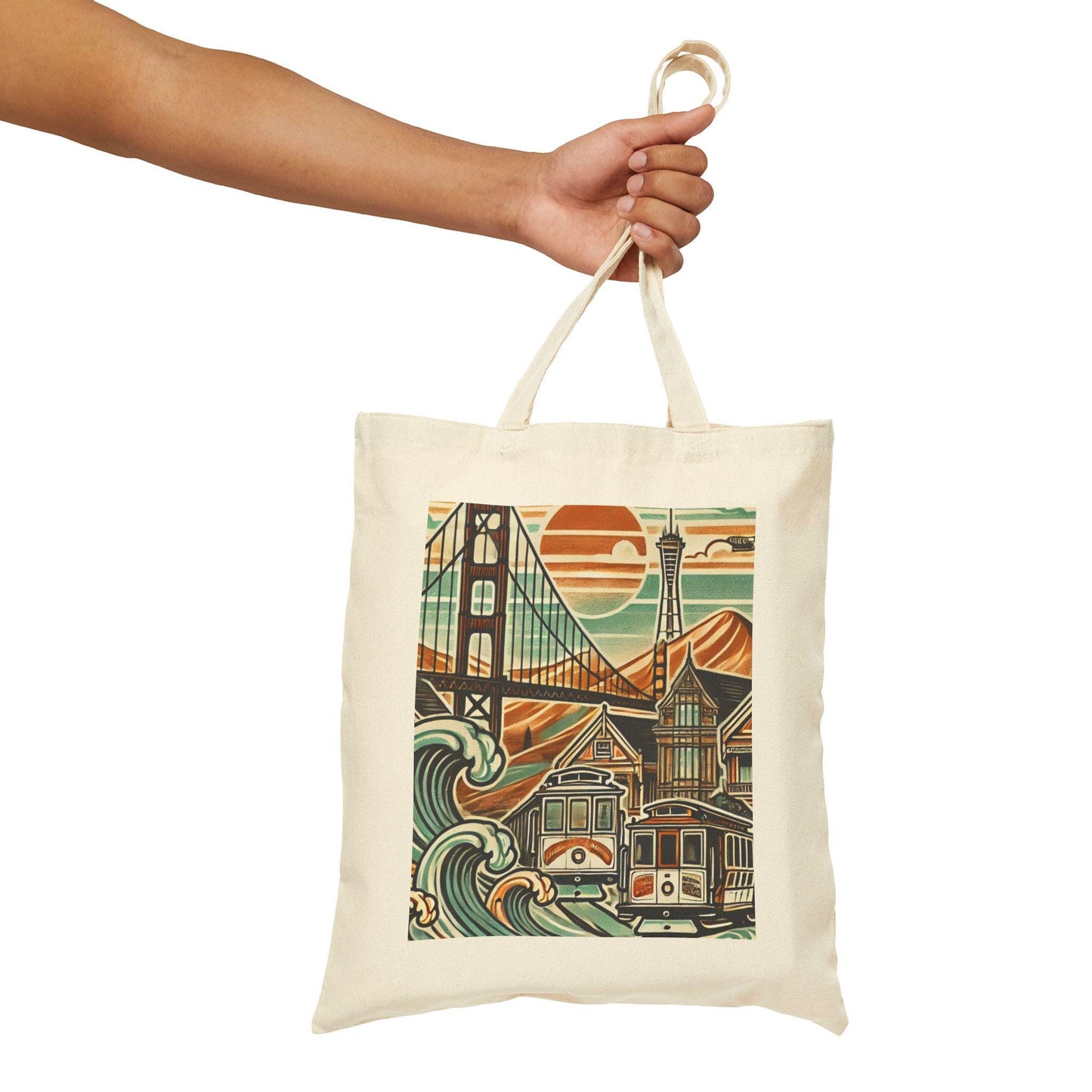 San Francisco Tote Bag, Golden Gate Bridge, Reusable Shopping Bag, Eco-Friendly Grocery Bag, Vintage Design, Travel