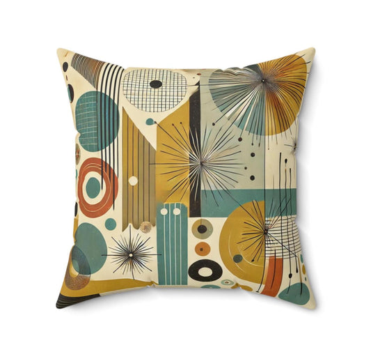 Mid-Century Modern Theme Throw Pillow (14"x14" Square), Housewarming Gifts and Decor, Birthday Gift, Christmas Gift, Sputnik Vintage Charm