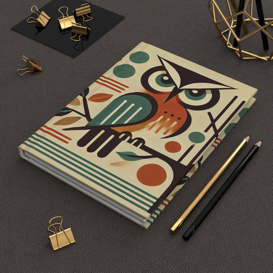 Owl Hardcover Journal, Mid-Century Vintage Charm Notebook, Books Lovers Gift, Retro Matte Diary, Wise Owl Journal, Literature Enthusiast