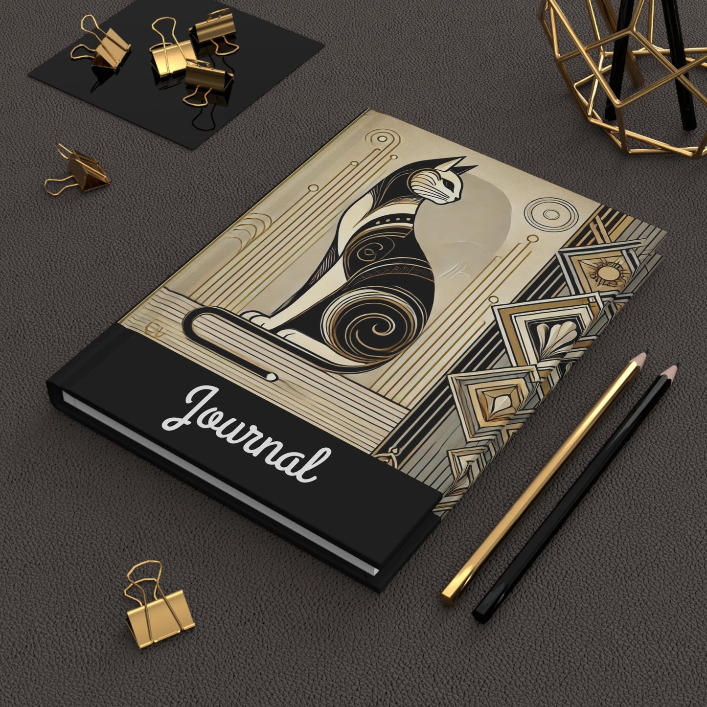 Cat Journal Hardcover - Vintage Art Deco Design - Book Lovers Gift, Retro Diary, Nature Journal, Literature Notebook