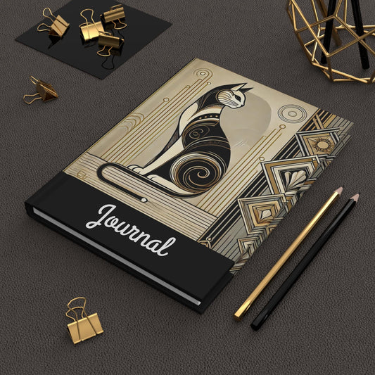Cat Journal Hardcover - Vintage Art Deco Design - Book Lovers Gift, Retro Diary, Nature Journal, Literature Notebook