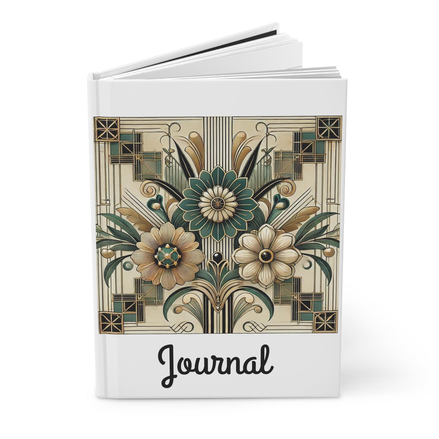 Floral Journal Hardcover - Vintage Art Deco Design - Book Lovers Gift, Retro Diary, Nature Journal, Literature Notebook