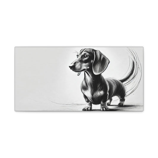 Canvas Print Dachshund Modern Charcoal Sketch Portrait, LGBT Housewarming Gift, Gay Weiner Dog Lover, Matte Stretched Wall Art, 7 Sizes