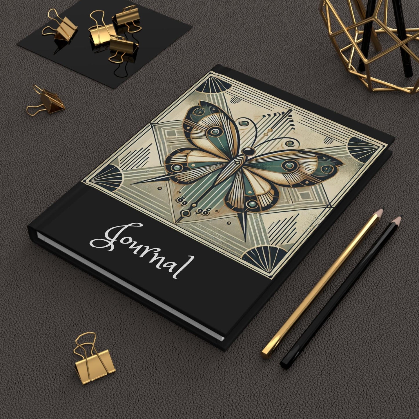 Butterfly Journal Hardcover - Vintage Art Deco Design - Book Lovers Gift, Retro Diary, Nature Journal, Literature Notebook