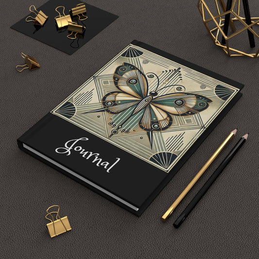 Butterfly Journal Hardcover - Vintage Art Deco Design - Book Lovers Gift, Retro Diary, Nature Journal, Literature Notebook