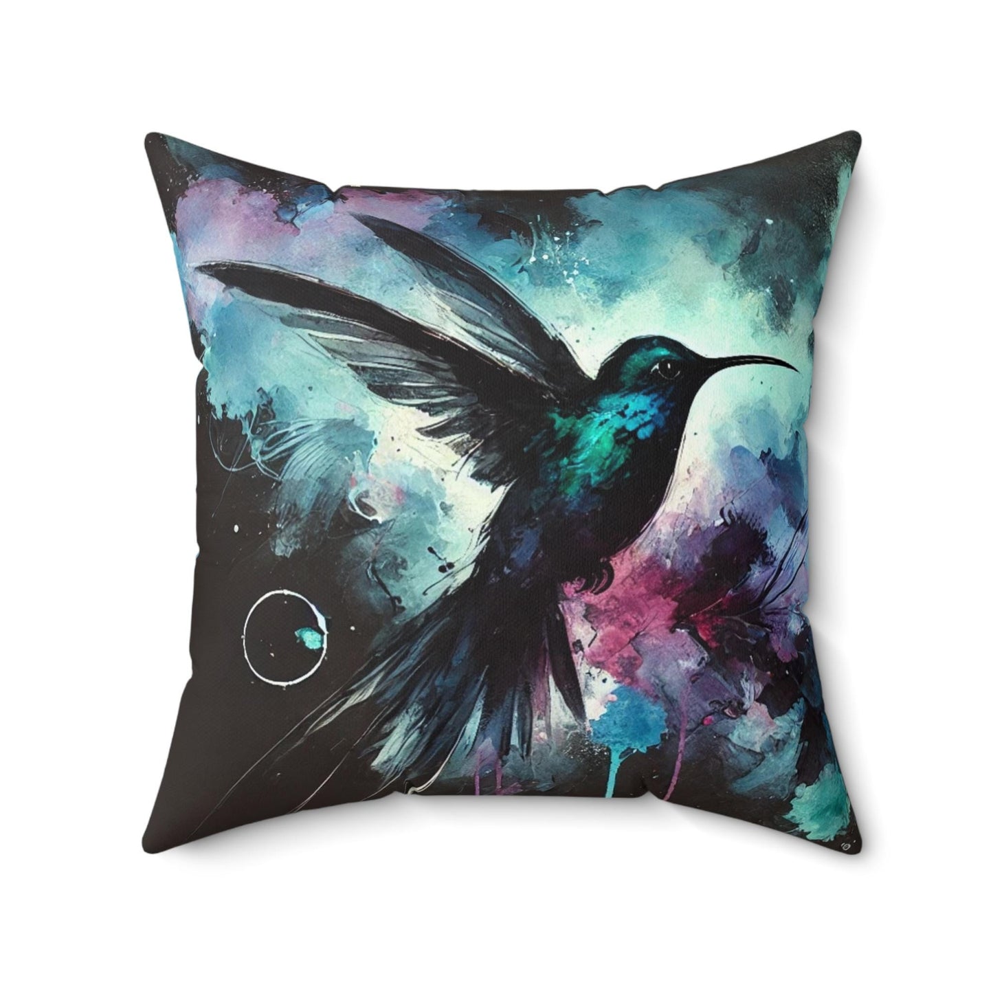 Pillow Modern Abstract Watercolor NightBird 1 Hummingbird Art Design, Posh Housewarming Gift, Soft Throw Pillow, Ethereal Upscale Home Decor