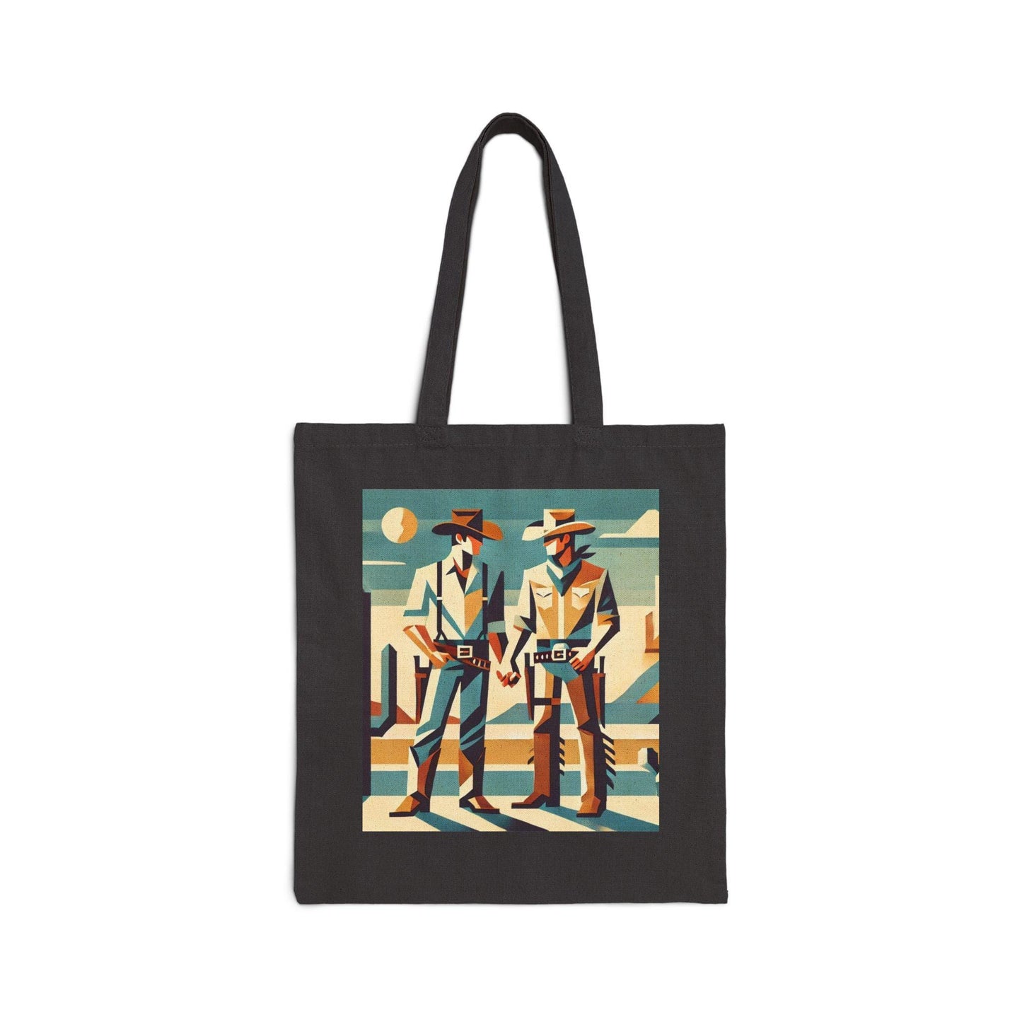 Canvas Tote Bag, Modern Southwestern Gay Cowboys Holding Hands Design, LGBT Eco-Friendly Bag, Queer Book Lover Gift, Reusable Grocery Bag