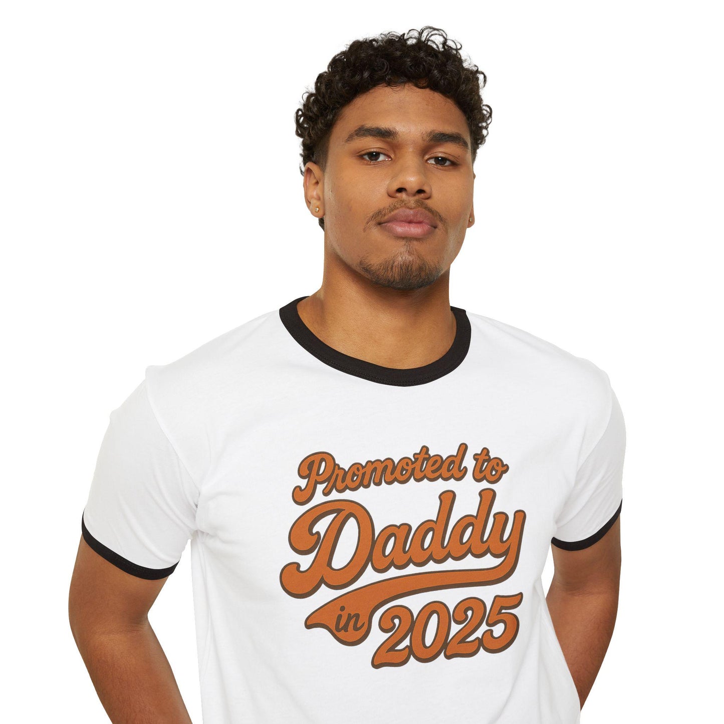 Customizable 'Promoted to Daddy 2025' Ringer T-Shirt, Father's Day Gift, New Dad Announcement Tee, Gender Reveal Shirt, Unisex Cotton Top