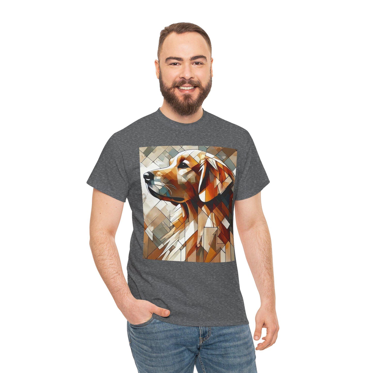 Dog Tee, Golden Retriever Cubist Design, Unisex LGBT Dog Lover Gift, Gay Graphic Top, Unisex Heavy Cotton T-shirt, 7 Colors