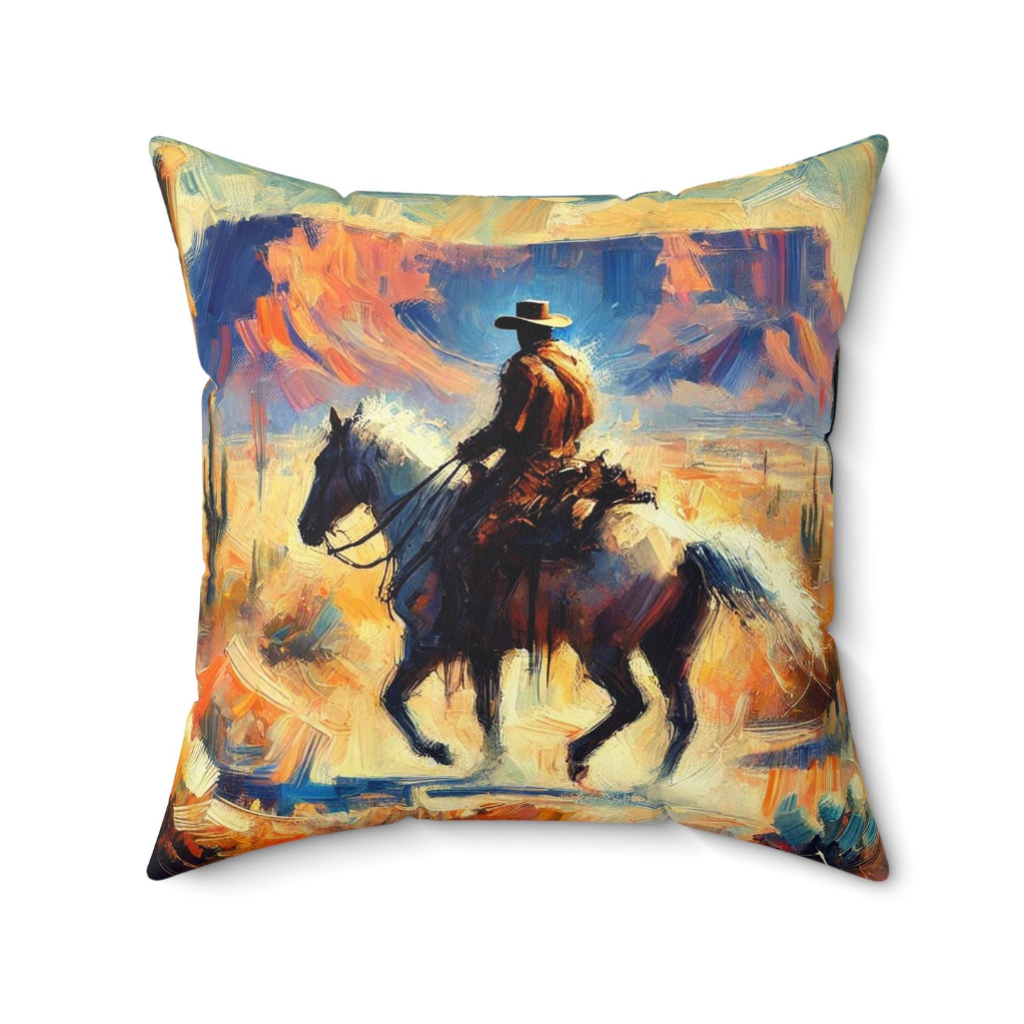 Square Pillow Modern Southwestern Cowboy Design, Housewarming Gift, Retro Charm, Soft Throw Pillow, Home Decor, Horse Lover Gift