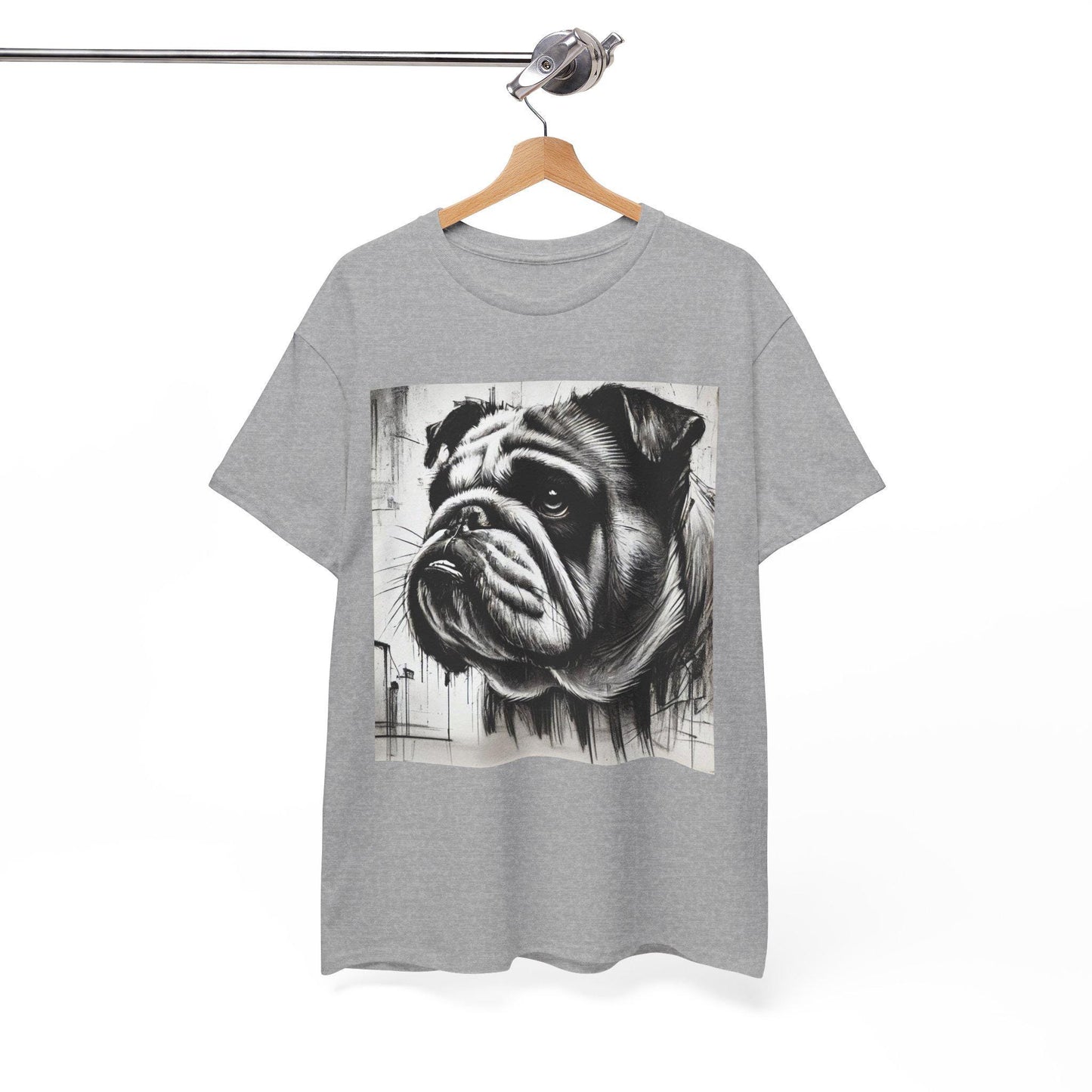 Dog Tee, Bulldog Modern Charcoal Sketch Design, Bulldog Dog Lover Graphic Top Gift, Unisex Heavy Cotton T-shirt, 7 Colors 8 Sizes