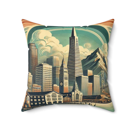 San Francisco Square Pillow, Housewarming Gift, California Vintage Charm, Birthday Present, Home Decor, Spun Polyester Cushion