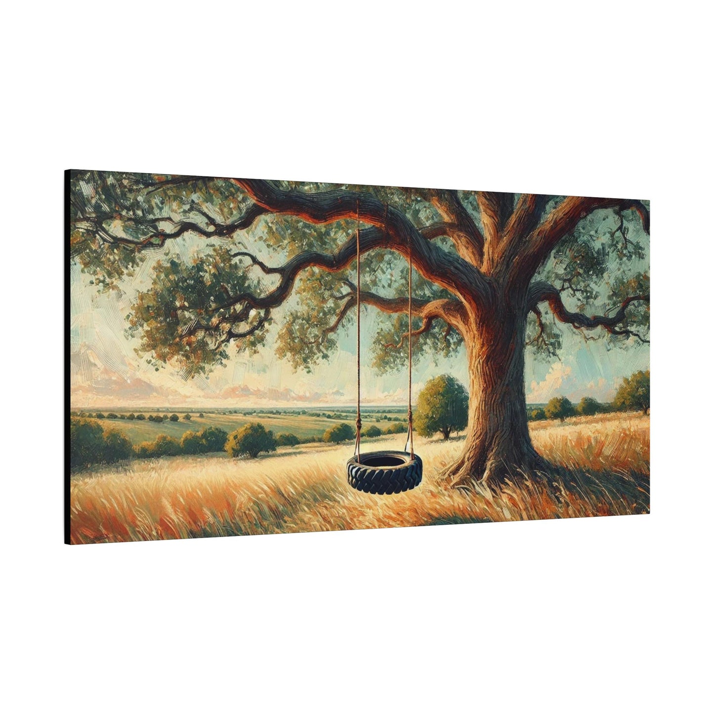 Original Modern Impressionist Tractor Tire Swing Canvas Print, Matte Stretched Art, 7 Sizes, Wall Decor Landscape, Home Office Decor