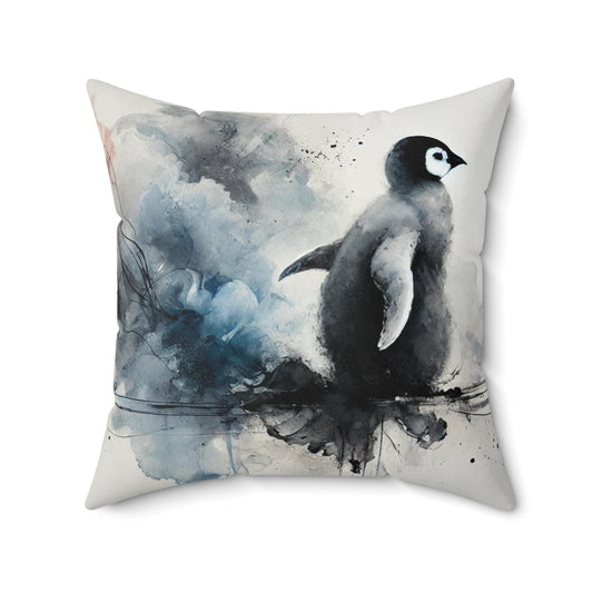 Pillow Modern Abstract Watercolor Penguin 2 Design, Stylish Housewarming Gift, Soft Throw Pillow, Upscale Wall & Office Decor