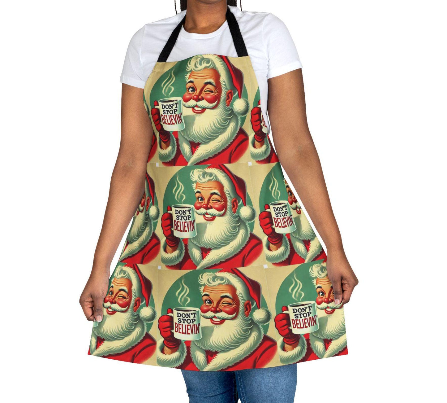 Funny Christmas Gift Apron, 5-Color Straps to Choose From, Grilling, Kiss the Cook, Santa Claus