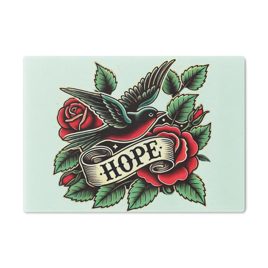 Cutting Board, Vintage Tattoo HOPE Design, Cool Kitchen Decor - Housewarming Gift, Foodie Gift, Bird Gift, Tattoo Lover