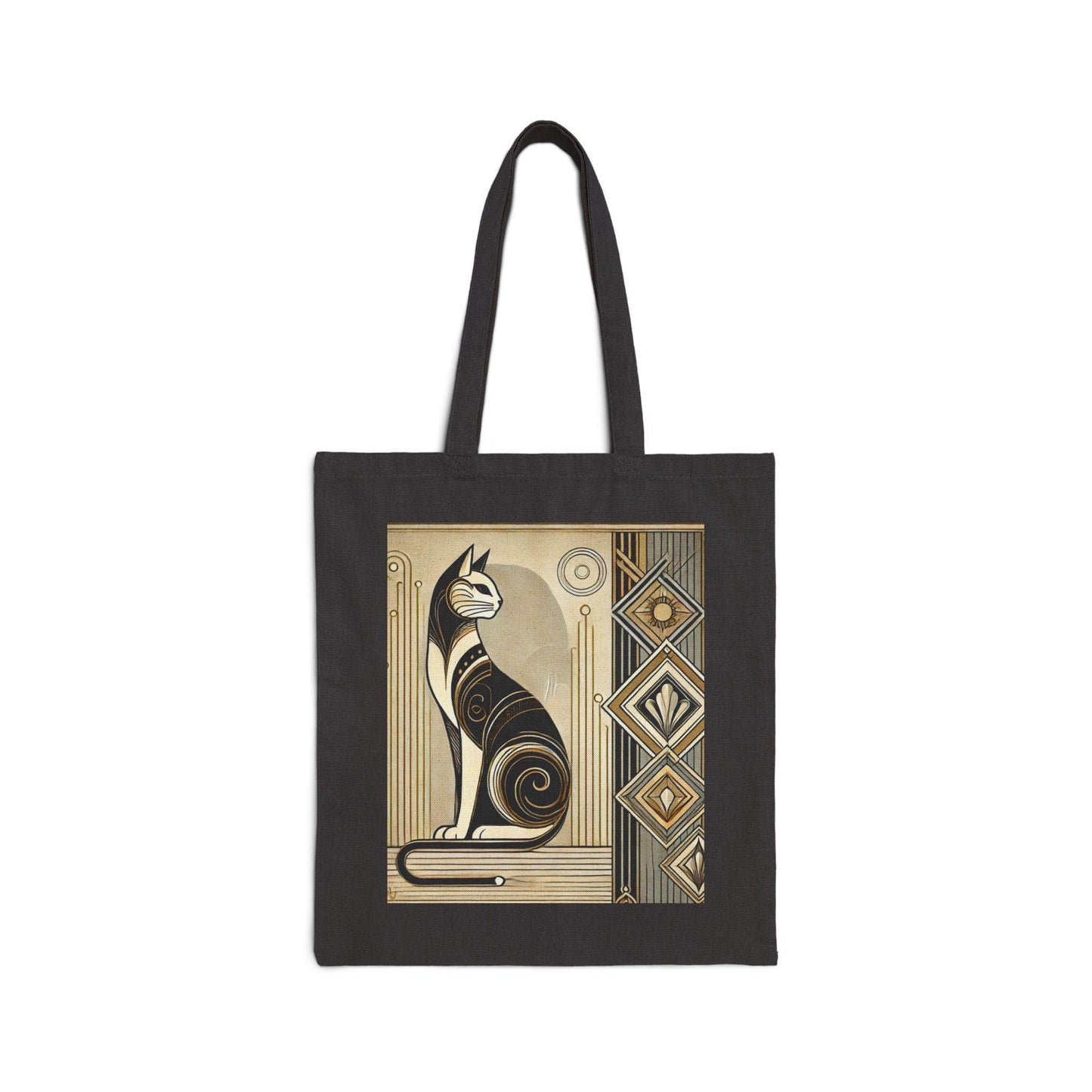 Cat Tote Bag, Art Deco Design, Durable Market Bag, Vintage Chic, Book Lover Gift, Reusable Grocery Bag, Eco-Friendly, Canvas Tote