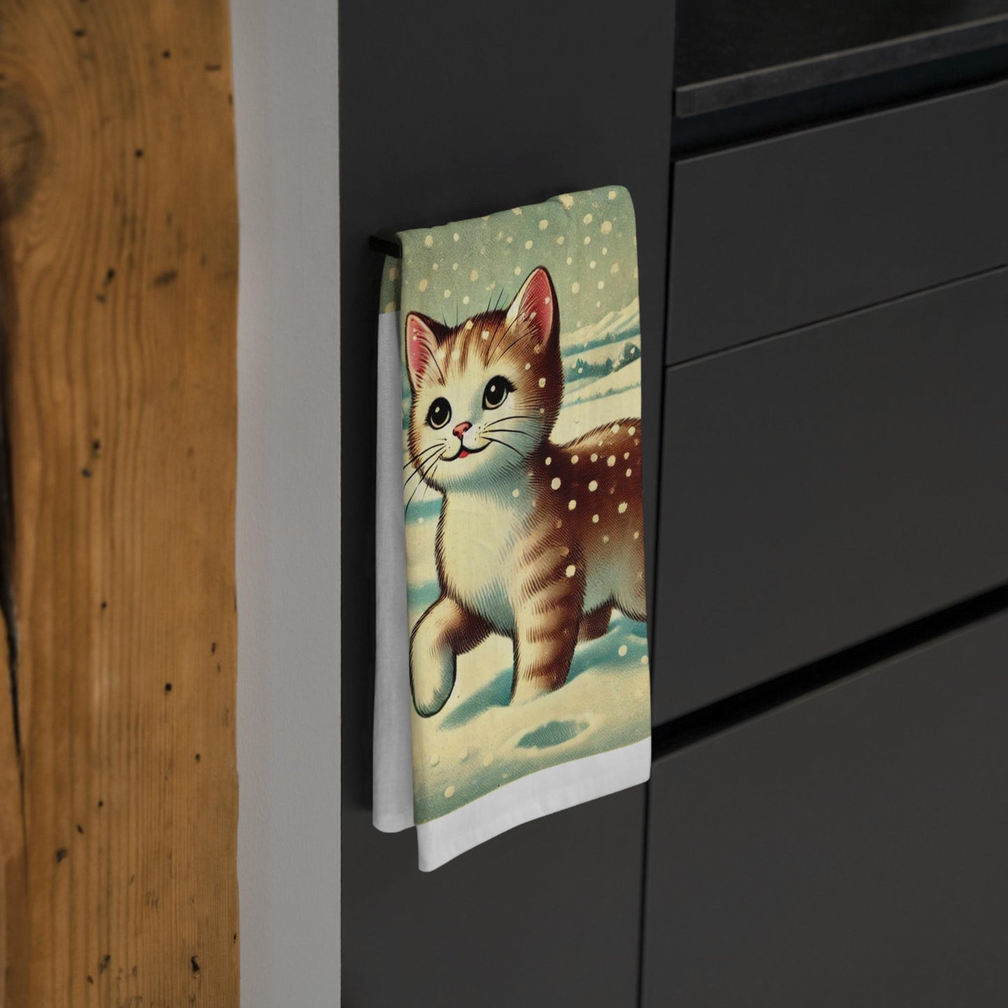 Holiday Tea Towel - Cat Lover, Nostalgic Decor Dish Towel, Winter Kitchen Towel, Farmhouse Tea Towel, Christmas Gift