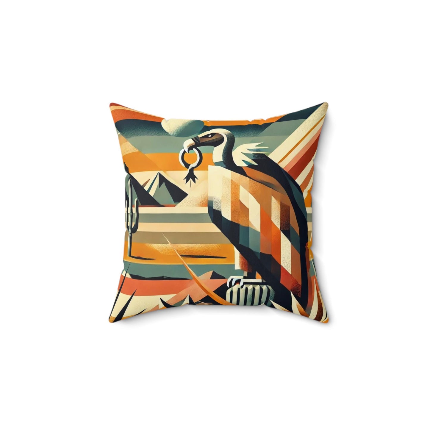 Square Pillow Modern Southwestern Vulture Design, Housewarming Gift, Retro Rustic Charm, Soft Throw Pillow, Home Decor, Art Lover Gift