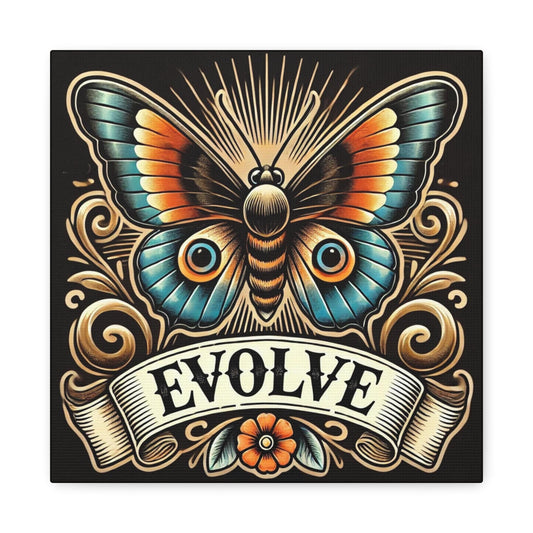 Butterfly Canvas Print, Vintage Tattoo EVOLVE Design, Nature Wall Art, Modern Decor, Housewarming Gift, Retro Warmth, Matte Canvas