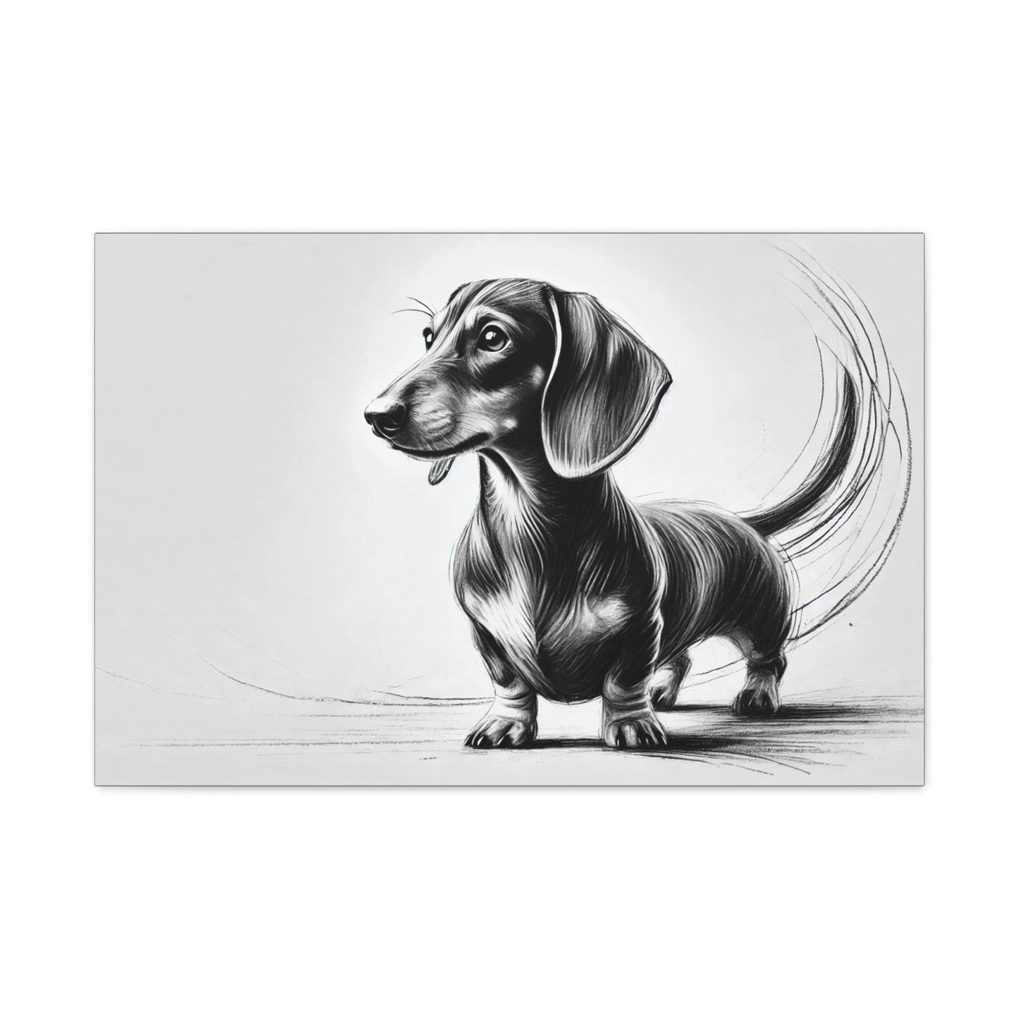 Canvas Print Dachshund Modern Charcoal Sketch Portrait, LGBT Housewarming Gift, Gay Weiner Dog Lover, Matte Stretched Wall Art, 7 Sizes