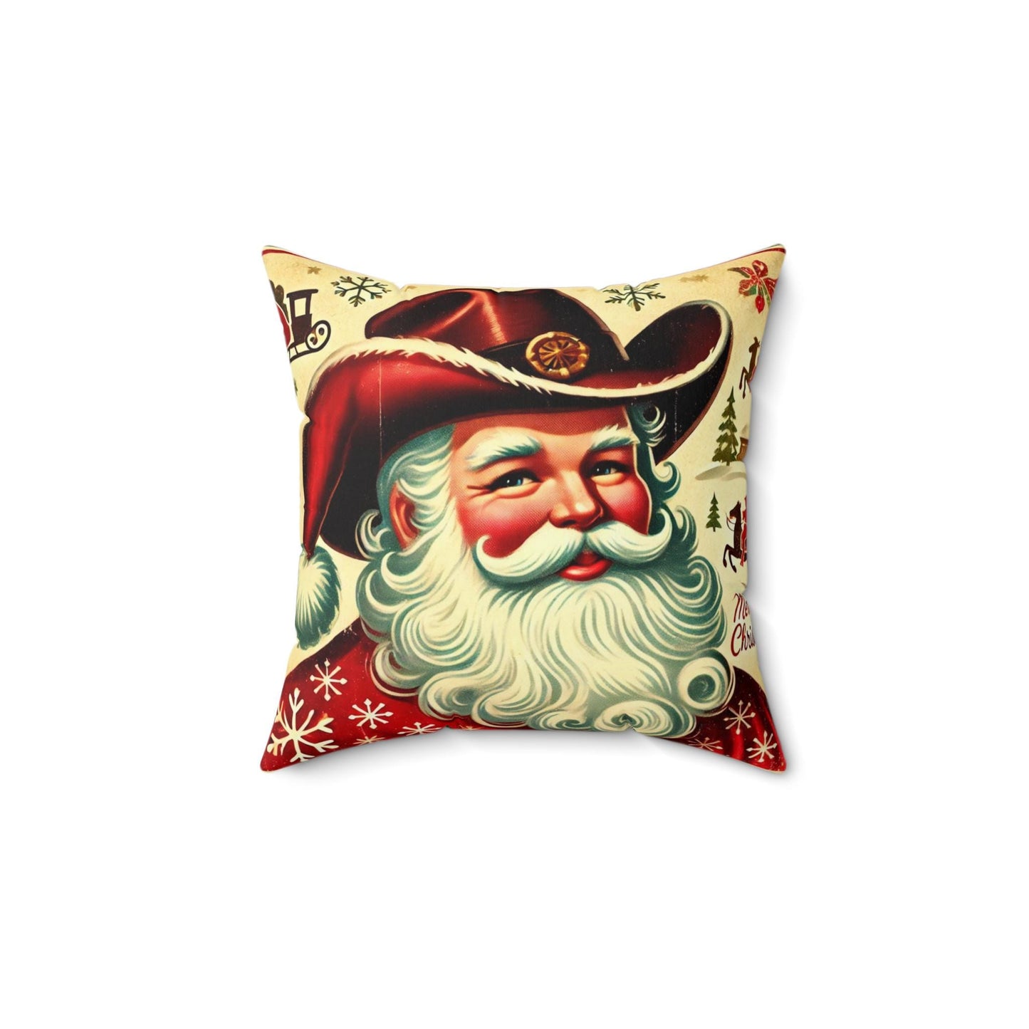 Christmas Pillow Cowboy Santa (14"x14" Square), Holiday Gifts, Cowboy Christmas, Santa Claus