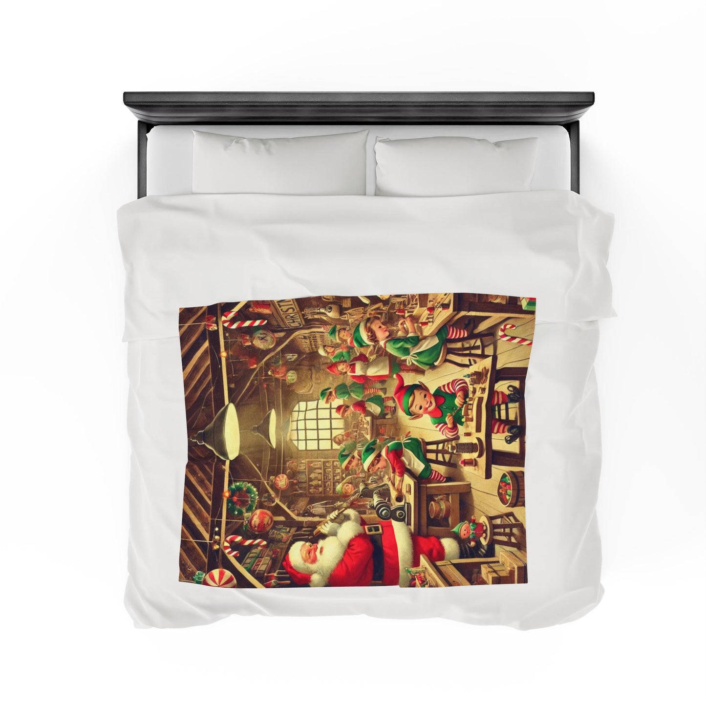 Plush Blanket, Santa's Workshop Design, Soft Fleece Throw, Housewarming Gift, Holiday Home Decor, Christmas Theme, Warm Bedding