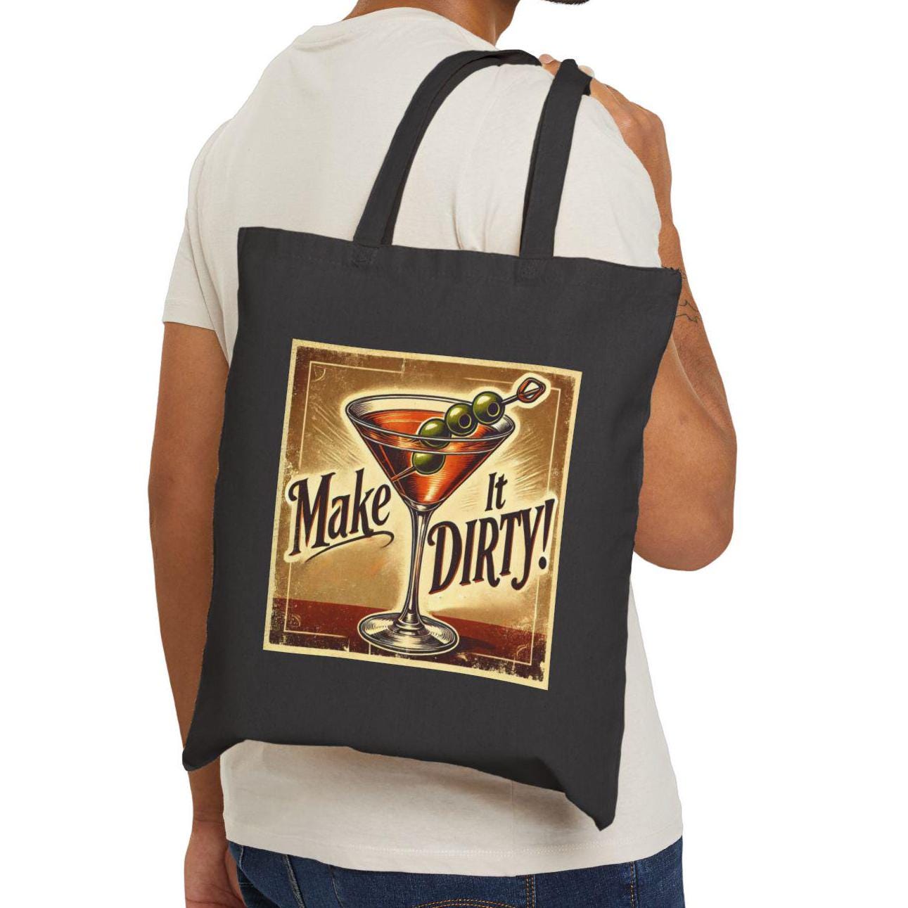 Canvas Tote Bag, Vintage Dirty Martini Design, LGBT Eco-Friendly Bag, Queer Book Lover Gift, Reusable Grocery Shopping, Gay Cocktail Lover